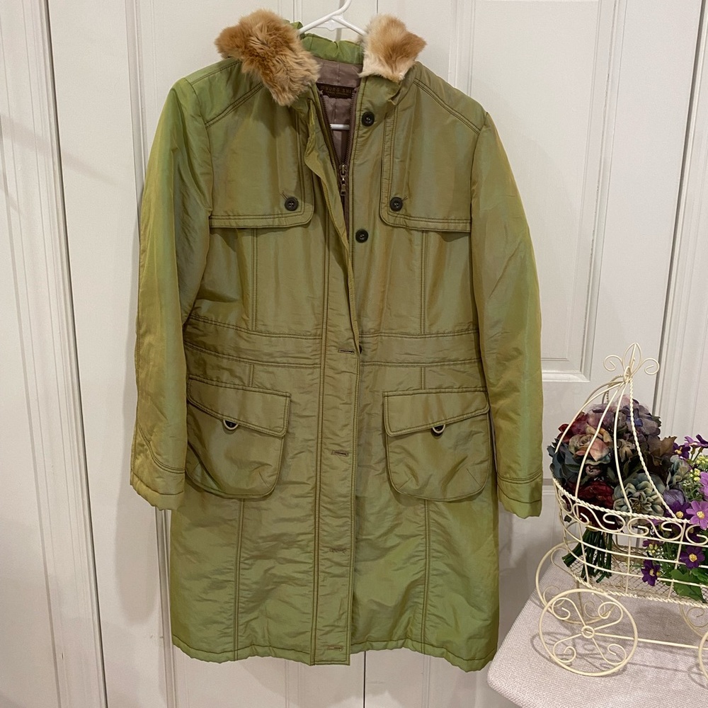 Fur hood jacket - size S to M - hologram green